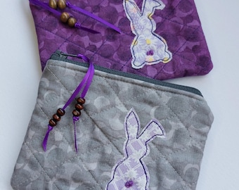 Quilted Coin Purse Bunny Appliqué Small Zipper Pouch Cute Heart Purse Gift for Her Bunny Change Purse Handmade Wallet