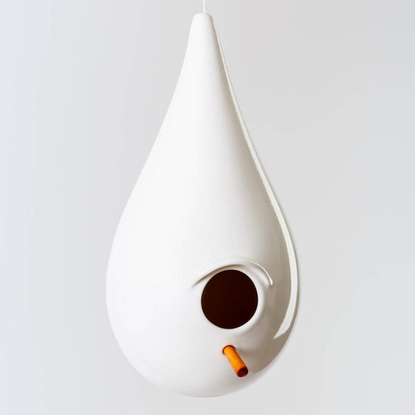 Nichoir en porcelaine, blanc, céramique, oiseaux, nichoir, goutte de pluie, designer, maison, mangeoire à oiseaux, nichoir moderne, cadeau unique, best-seller