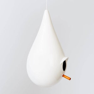 PORCELAIN BIRDHOUSE, white, ceramic, birds, bird house, rain drop, designer, home,bird feeder, modern bird house, unique gift, best seller image 3