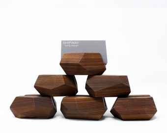 BUNDLE OF 3 black walnut card holders, display, modern, back to work, office warming, home office, geometric, small business,