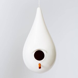 PORCELAIN BIRDHOUSE, white, ceramic, birds, bird house, rain drop, designer, home,bird feeder, modern bird house, unique gift, best seller image 2