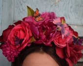 Violet Flame Flower Crown Headpiece - Day of the Dead - Sugar Skull - Floral Headband - Halloween - Cinco De Mayo - Fiesta