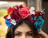 Along the Border Line Headpiece - Day of the Dead - Sugar Skull - Floral Headband - Halloween - Cinco De Mayo - Fiesta - Bridal - July 4th