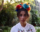 Over the Rainbow Flower Crown Headpiece - Day of the Dead - Sugar Skull - Floral Headband - Halloween - Cinco De Mayo - Fiesta
