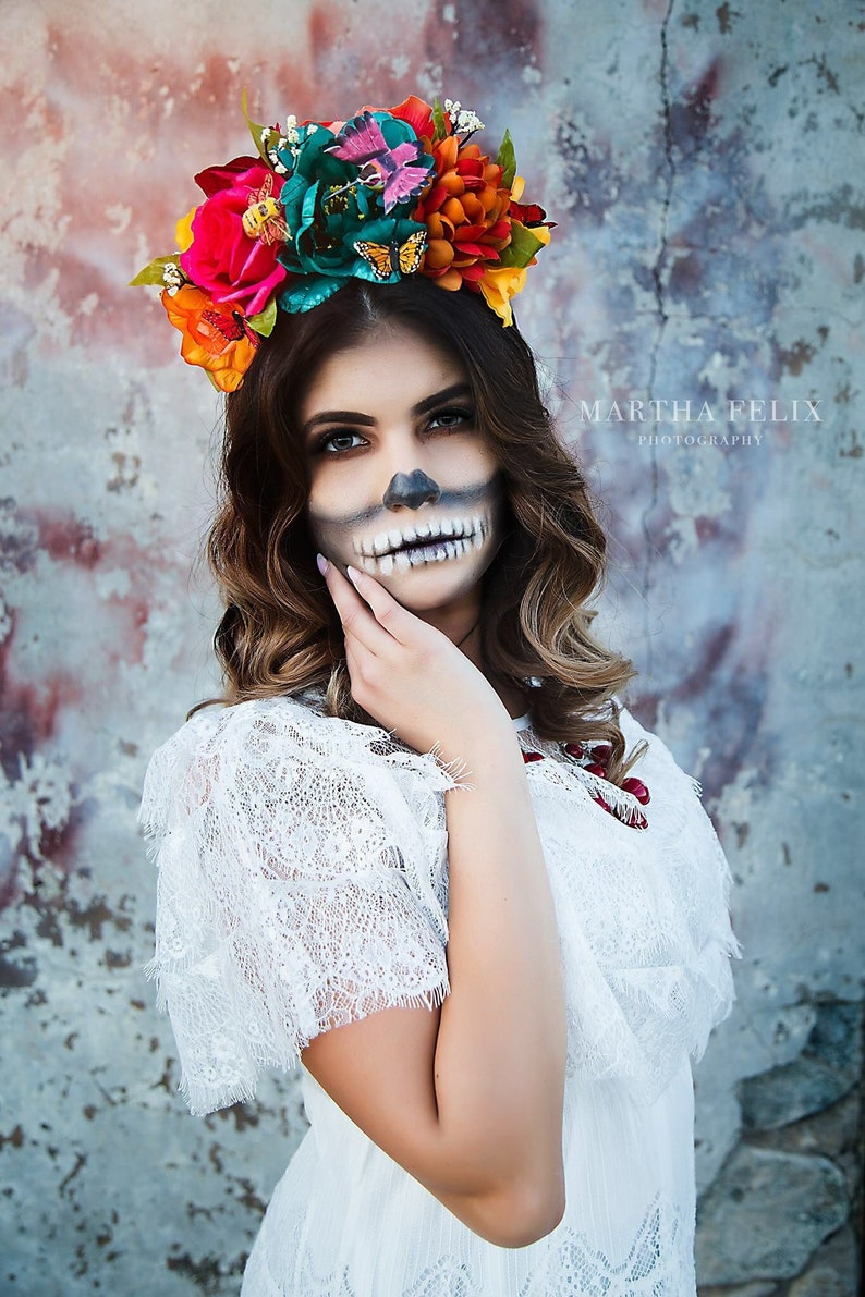 Flower Crown Headpiece Day of the Dead Sugar Skull Etsy