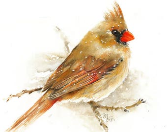 Cardinal - giclee print - Modern art - Wall decor - Bird painting In the Snow