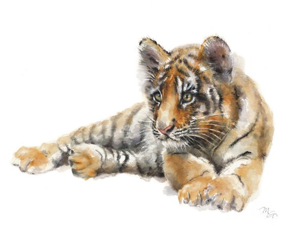 Baby tijger aquarel afdrukken moderne Decor tijger | Etsy Nederland