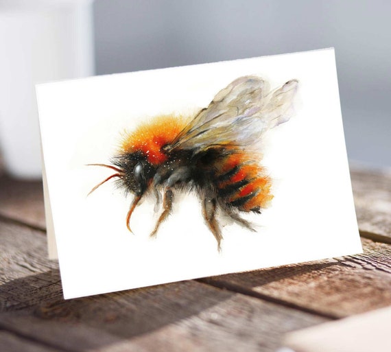 watercolor print or card Item 0826a Bumble Bee Spring Card remember to be humble and sweet
