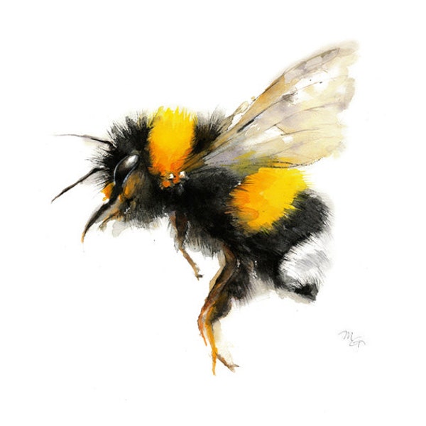 BumbleBee watercolor painting - Art Print. Nature Illustration. Honey Bee, Flying bee, Lovely Bee art