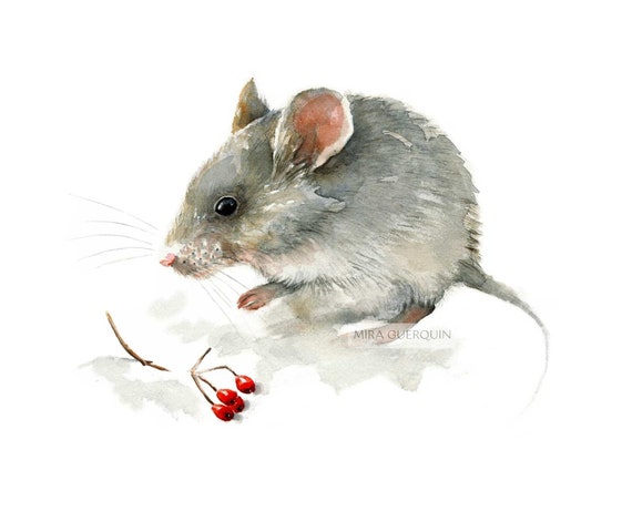 Mouse in the Snow Art Print of Watercolor Painting. Animal - Etsy Mouse in the Snow Art Print of Watercolor Painting. Animal - Etsy