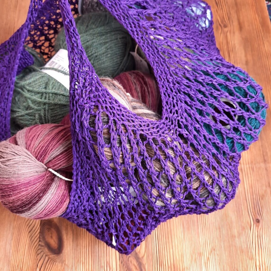 String Bag linen knitted beach bag openwork bag ecology lilac Etsy