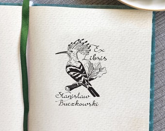 HOOPOE Bird Personalized Ex Libris Stamp. Custom Hoopoe Bookplate Stamp. Hand-drawing Design. Perfect Gift for Booklover and Birdlover