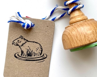 CAPYBARA Wooden STAMP Set with Ink Pad. Funny Capybara Motif Bathing in the Puddle for  Scrapbooking and DIY Wrapping Paper