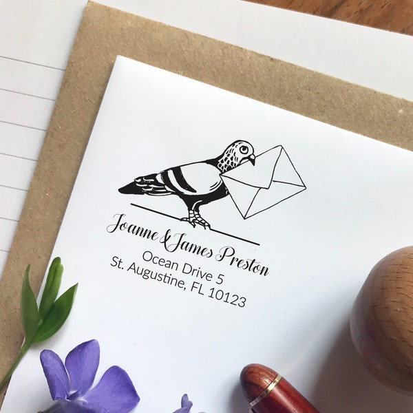 Pigeon RETURN Address Stamp - Racing Homer on Address Stamp - Personalised ADDRESS Stamp - Unique Warm-giving present - Hand drawing design