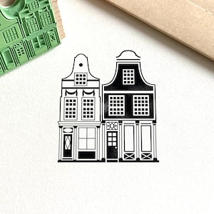 Timbro in gomma vintage Netherland ARCHITECTURE. Timbro in legno OLD BUILDINGS. Timbro in legno Delft Oldhouse. Timbro di giornale.