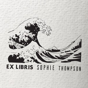 The GREAT WAVE Ex Libris Wooden Stamp: Personalized Bookplate