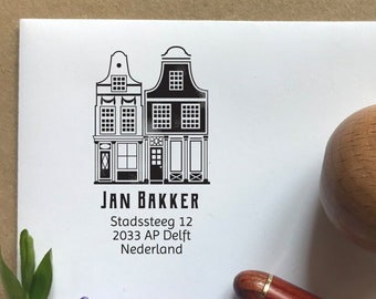 Dutch Houses RETURN Address Stamp. Dutch Architecture on Address Stamp. Lovely Personalised ADDRESS Stamp. Architecture from the Netherlands