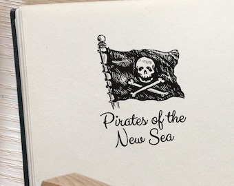 Pirates Personalised Wooden Stamp -  Pirates Party Invitation Stamp - Old Sailors' Design. Sea Wolf Stamp - Pitates Theme Birthday Party Tag