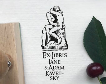 The KISS Personalized Ex libris Stamp. Bookplate Wooden Stamp. Wedding Gift. Exlibris Stamp with Lovers Motive. Perfect for Valentine's Day
