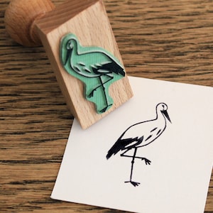 Sello de madera CIGÜEÑA - Sello de caucho montado sobre mango de madera - Colección Sellos de Aves - Animales y Naturaleza en Sellos de Madera