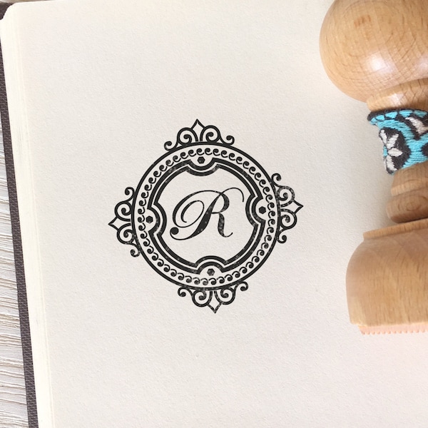 Custom MONOGRAM Wooden Stamp - INITIALS  Ex Libris Bookplate, Name Letters Stamp - Elegant Birthday Present - Perfect Gift for Booklover