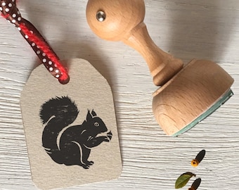 Squirrel rubber stamp wood mounted Q2