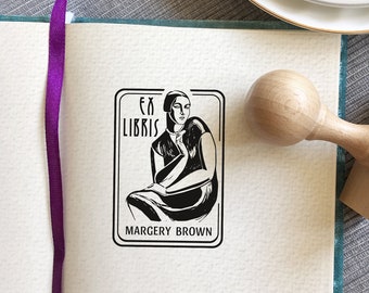 Tamara de Lempicka Personalized Ex Libris Wooden Stamp. Bookplate Stamp For Art Lover. Art Déco Custom Stamp Gift. Dedicated Ex Libris Stamp