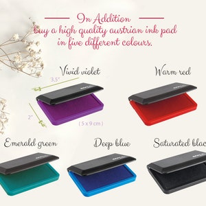 Puede incluir: Seis almohadillas de tinta en diferentes colores: violeta intenso, rojo c&aacute;lido, verde esmeralda, azul oscuro y negro saturado. Cada almohadilla mide 5 por 9 cent&iacute;metros (2 por 3,5 pulgadas).