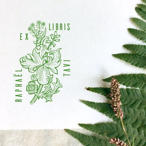 Art Deco Design gepersonaliseerde Ex Libris Stempel Ex Libris Postzegel Ex Libris Houten Stempel Cadeau voor Mama / Oma / Bestfriend Bloemdecoratie Ex Libris Stempel afbeelding 3