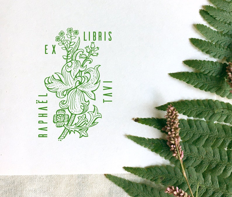 Art Deco Design gepersonaliseerde Ex Libris Stempel Ex Libris Postzegel Ex Libris Houten Stempel Cadeau voor Mama / Oma / Bestfriend Bloemdecoratie Ex Libris Stempel afbeelding 3