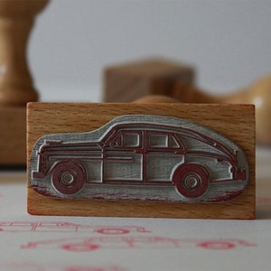 Car rubber stamp Warszawa. Vintage car stamp. Craft old car wooden stamp. Car Stamp for party. Card making. Scrapbooking auto stamp. image 2