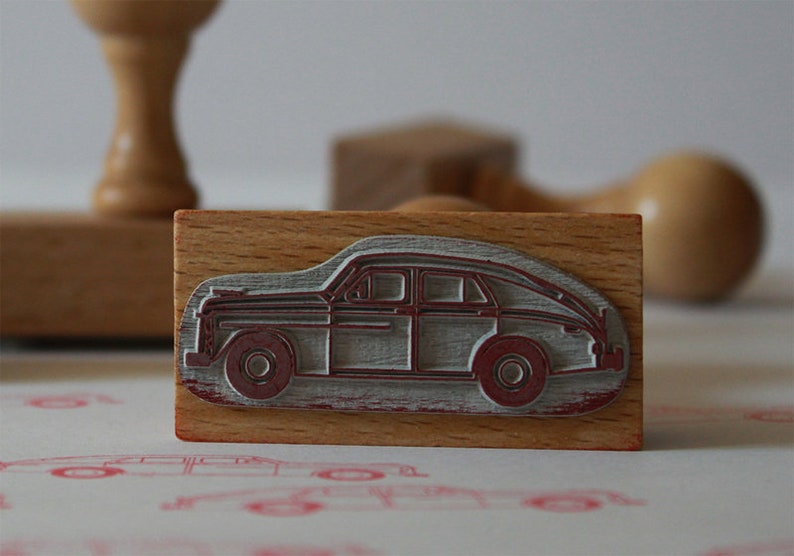 Car rubber stamp Warszawa. Vintage car stamp. Craft old car wooden stamp. Car Stamp for party. Card making. Scrapbooking auto stamp. image 2