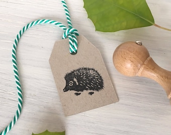 HEDGEHOG rubber STAMP on a crafted traditonal wooden handle forrest animal