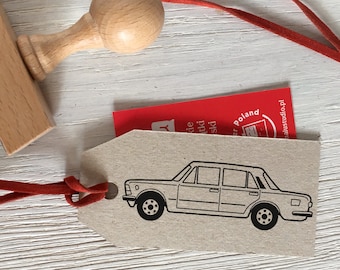 Retro Auto Lover Gift: Old Fiat 125p Car Stamp for Classic Car Enthusiasts - Vintage Unique Wooden Rubber Stamp for Him