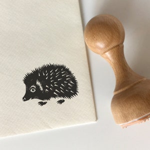 Sello de goma ERIZO, divertido y lindo, regalo de animal salvaje para niños: juego de sellos de madera y almohadillas de tinta
