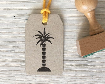 The coconut PALM tree rubber STAMP on a crafted wooden handle,