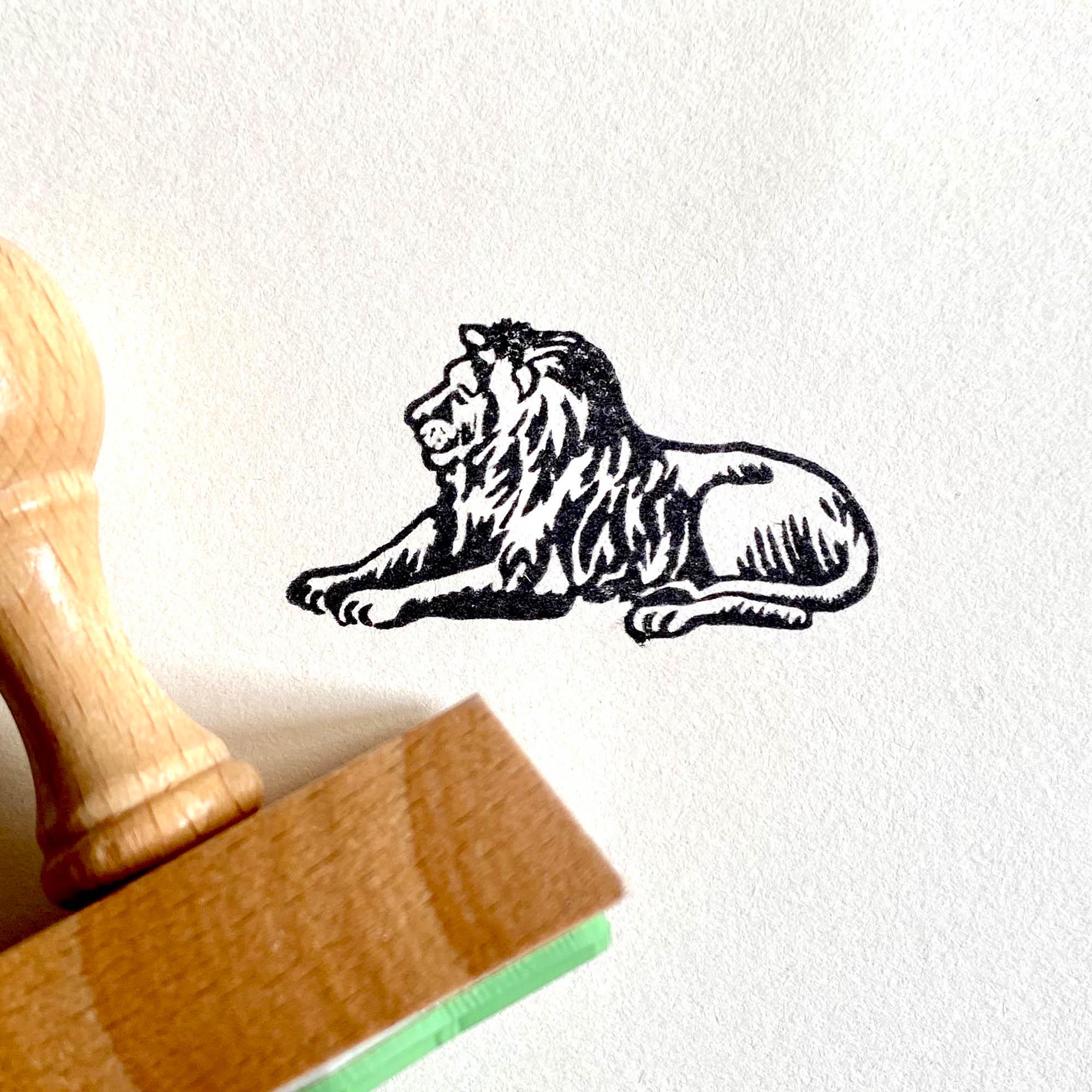 Laying Lion Wooden Stamp: Leo Zodiac, African Wild Animals, Journal Stamp, DIY Crafts