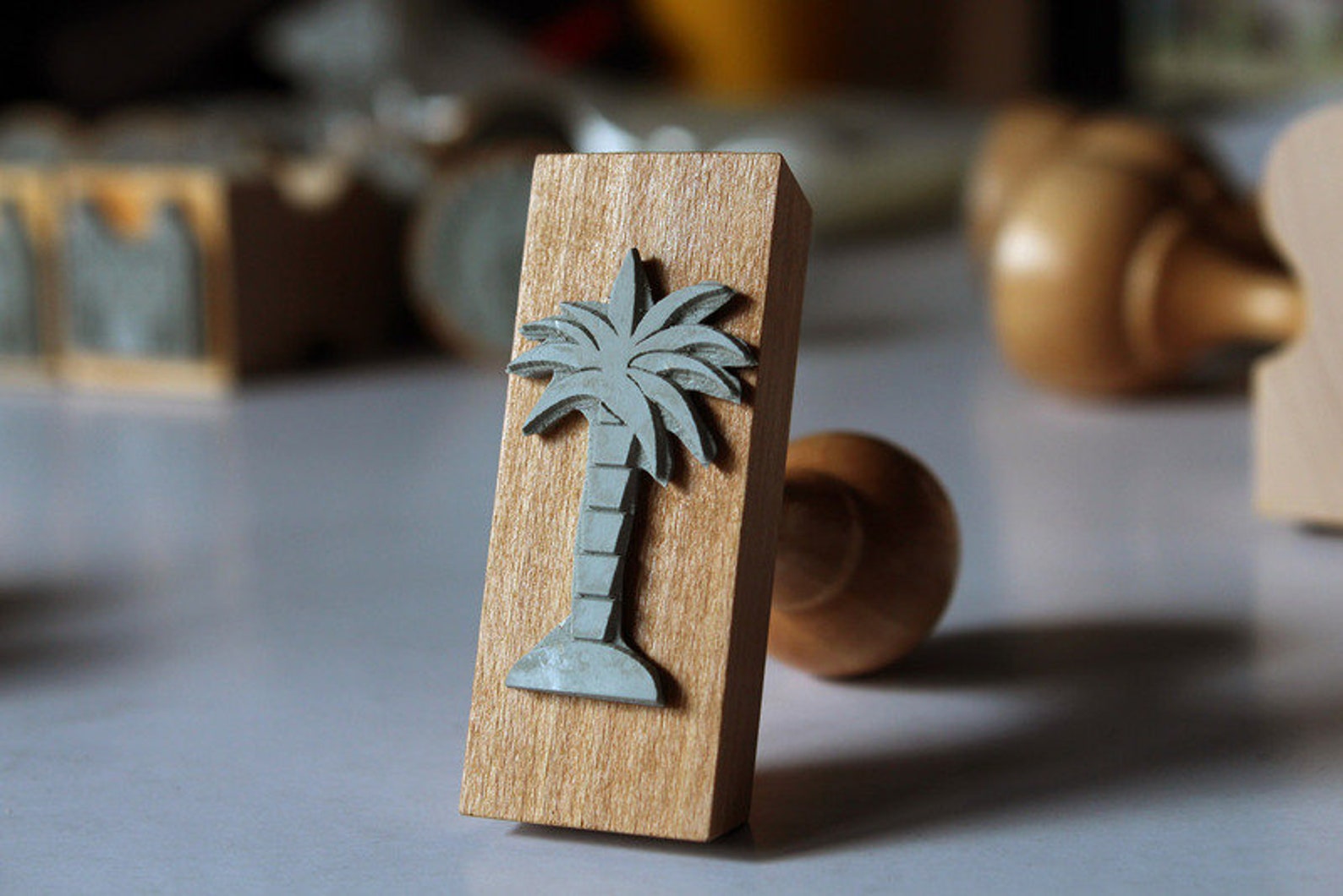 The coconut PALM tree rubber STAMP on a crafted wooden handle Etsy