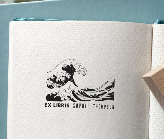 The GREAT WAVE Personalized Ex Libris Wooden Stamp. Woodcut