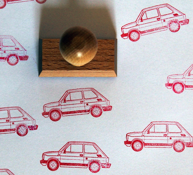 Car rubber stamp FIAT 126p. Vintage car stamp. Craft old car wooden stamp. Car Stamp for party. Card making. Scrapbooking auto stamp. image 2