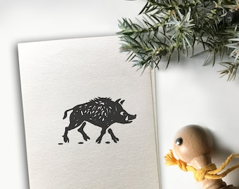 WILD BOAR Wooden Stamp. Wild boar Illustration. Forest Animals Rubber Stamp. Tiny Gift Idea. Wrapping Paper DIY idea. Wild Boar Drawing