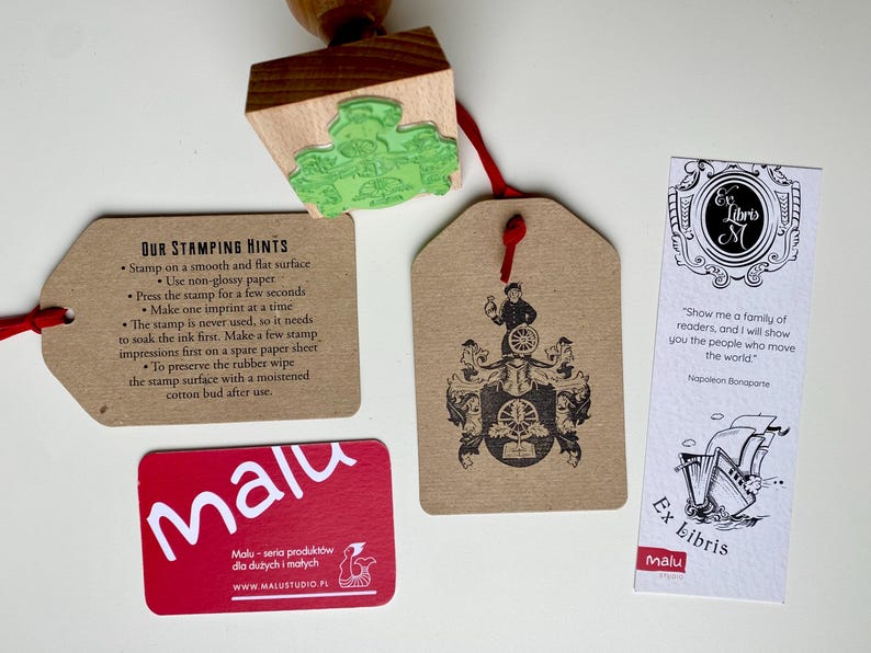 Custom-made Family Crest Stamp mounted on the high-quality wooden handle. Laser engraved rubber of the Coat of Arms Stamp