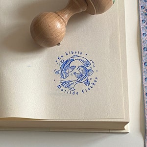 Japanese Koi Fish Ex Libris Stamp: Personalized Bookplate, Wooden ...