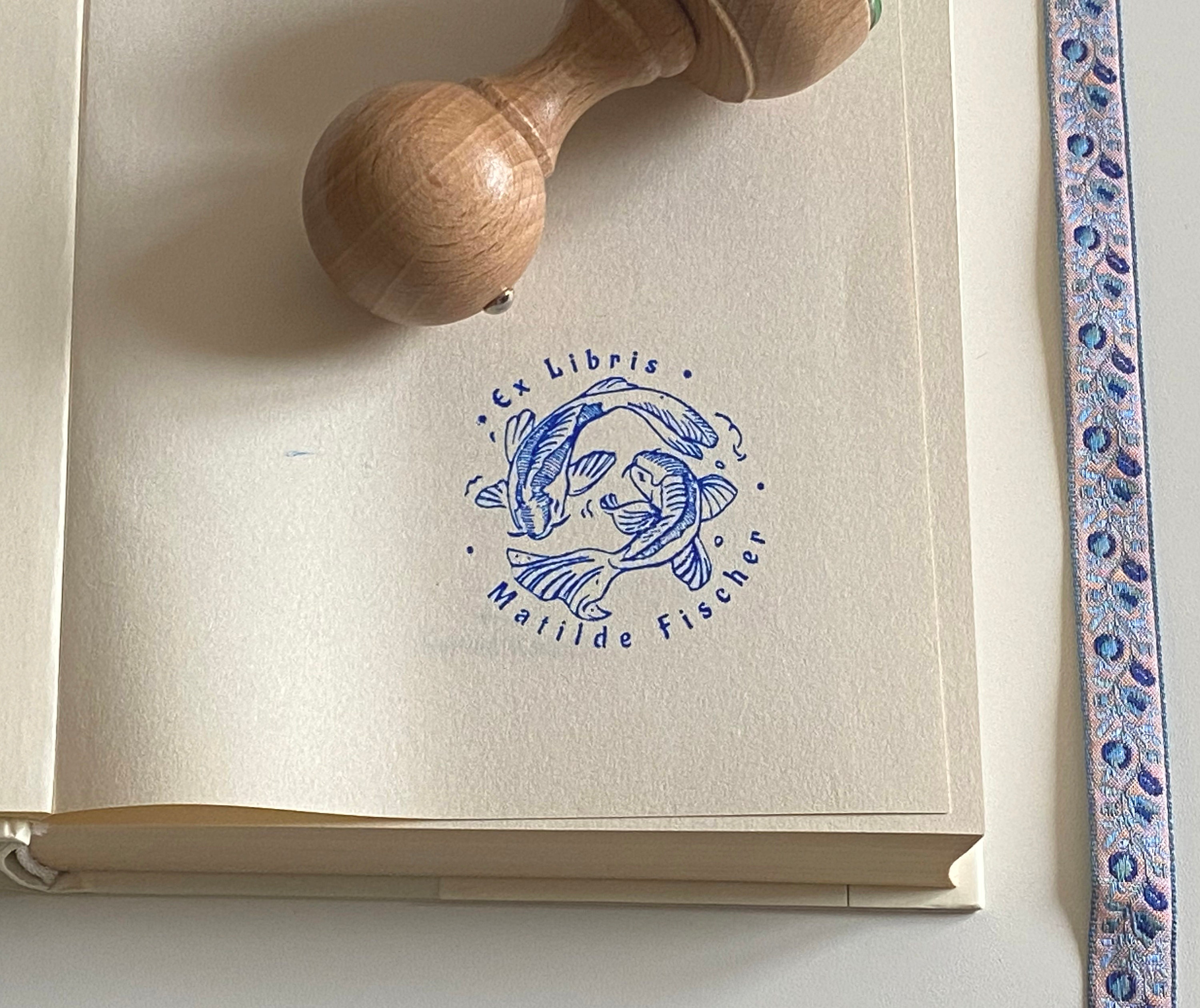 Japanese Koi Fish Ex Libris Stamp: Personalized Bookplate, Wooden ...