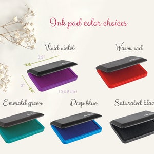 Premium quality Colop brand Micro 1 ink pad in five vivid colors. Violet, red, emerald green, deep blue, and black