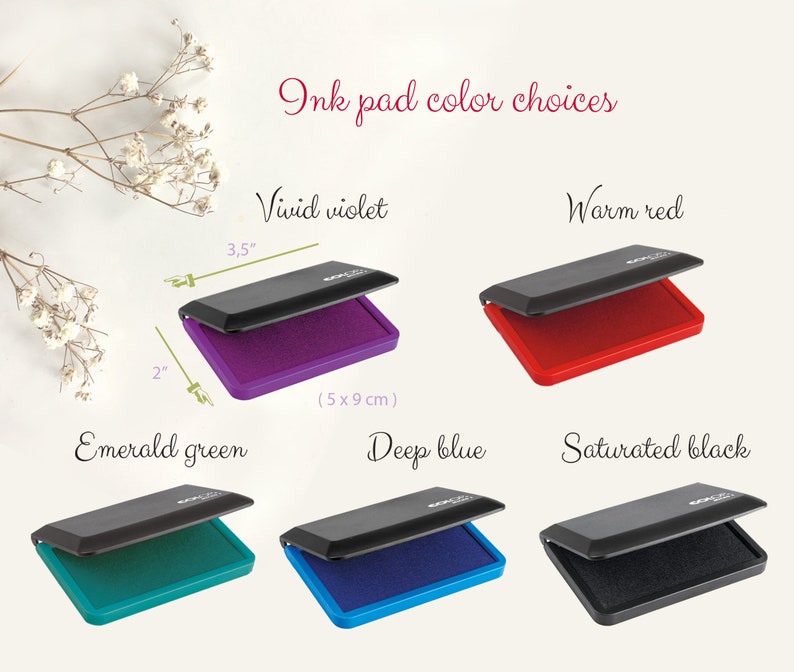 Premium quality Colop brand Micro 1 ink pad in five vivid colors. Violet, red, emerald green, deep blue, and black