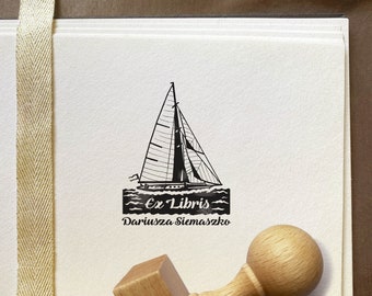 Sailboat Personalised Ex Libris Wooden Stamp - Marine Design Stamp - Bookplate Stamp - Gift for Skipper - FOR the SAILOR Ex Libris Stamp