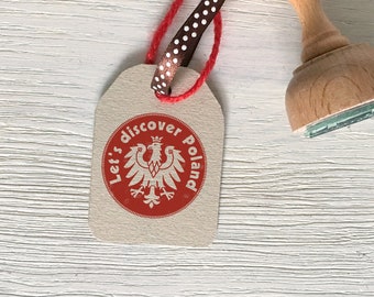 Timbre en bois Aigle blanc « Découvrons la Pologne » Timbre en bois emblème national de Pologne - Idée parfaite pour les événements scouts