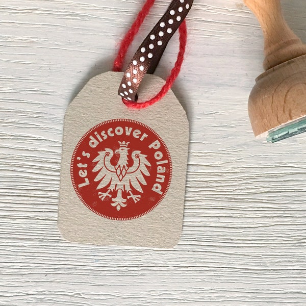 Wooden stamp White Eagle "Let's discover Poland" Poland National Emblem Wooden Stamp - Perfect idea for Scout Events