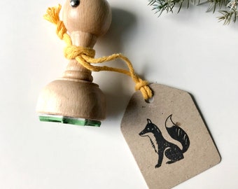 Cute FOX Wooden Stamp Set. Forest Animals Illustration. Tiny Gift Idea. Scrapbooking Sitting Fox. Wrapping Paper DIY idea.